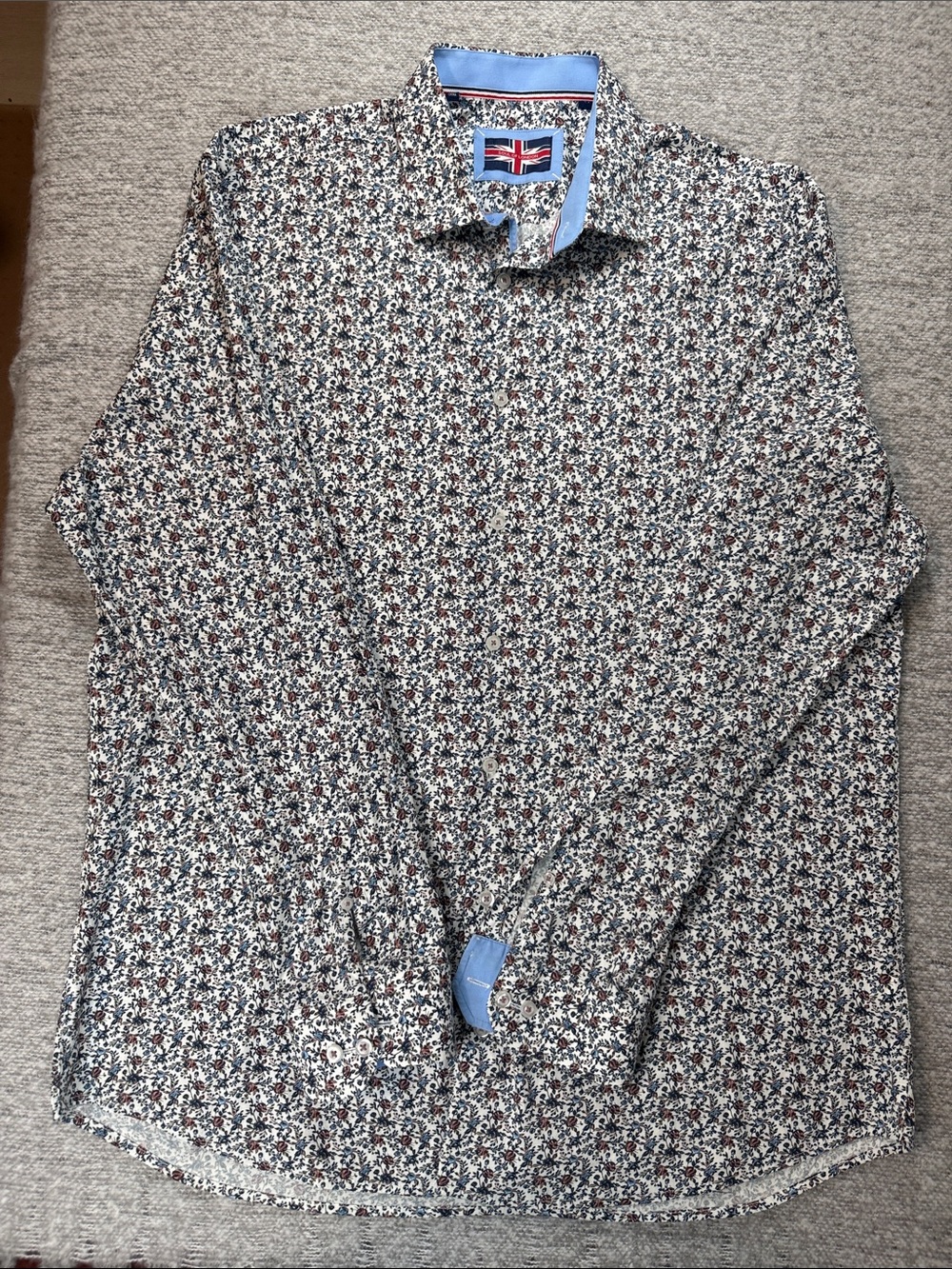 Soul of London Floral Print Long-Sleeve Shirt - White/Blue/Brown Size XL 17.5